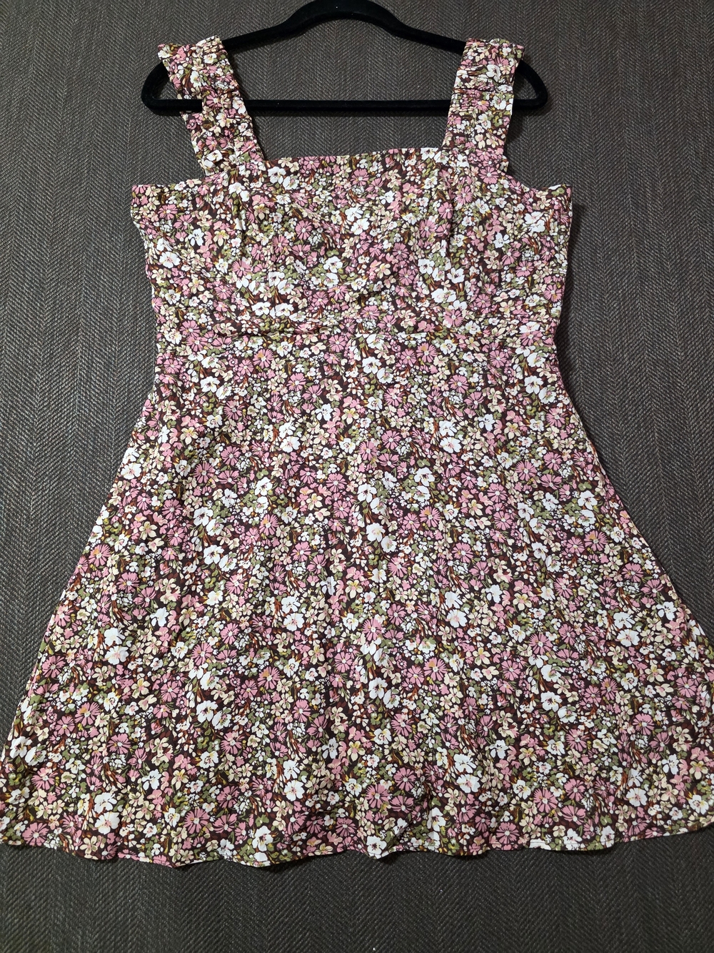 nine britton Pink Floral Mini Sundress with Brown Accents